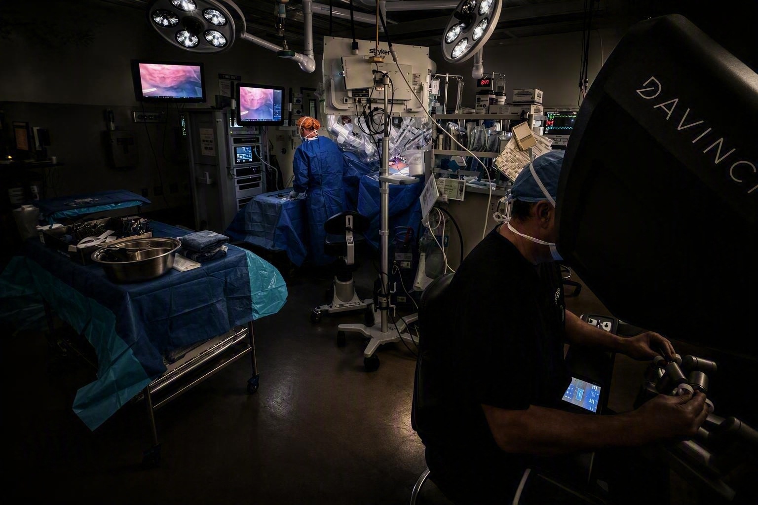 Surgeon using the Da Vinci Robot in the operating room