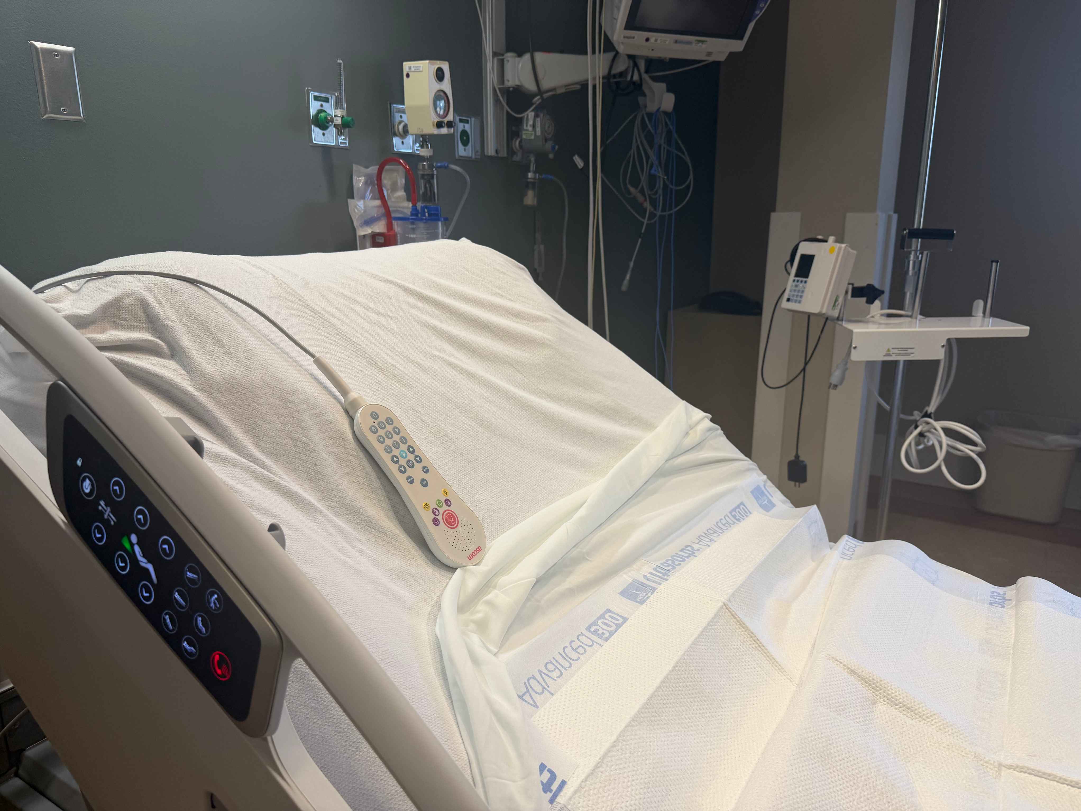 ICU bed with new call light hand held device.